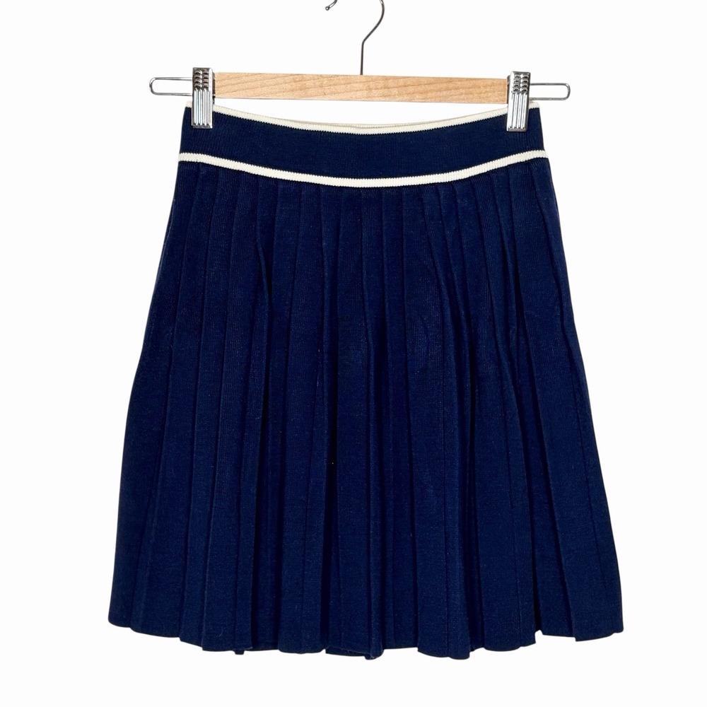 Knit Pleated Tennis Skirt Navy Womens Small Preppy Academia Collegiate Sporty